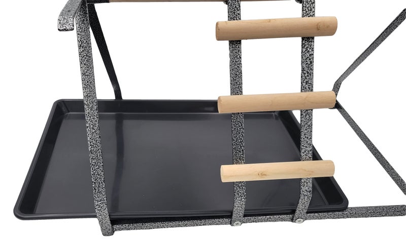 FDC Parrot Bird Perch Table Top Stand Metal Wood 2 Steel Cups Play for Medium and Large Breeds 17.5" x 12.5" x 11" - Image 4